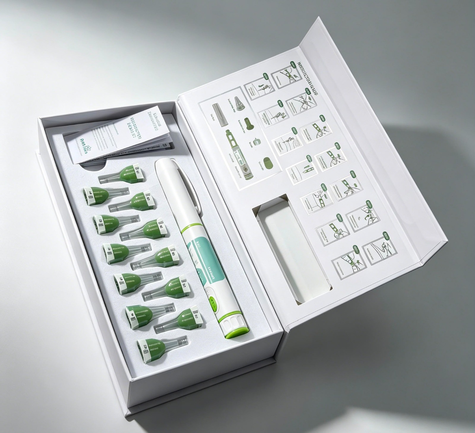 Retatrutide kit with injector pen, cartridges and instruction guide